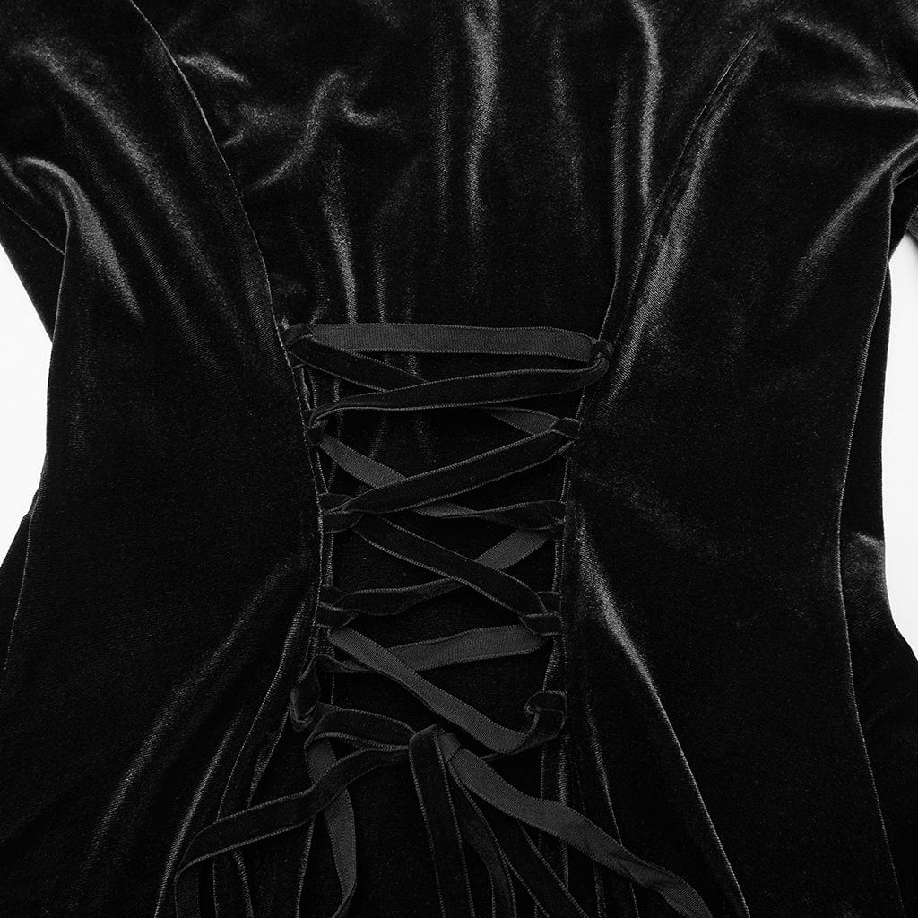 Women's Gothic Lace Splice Bell Sleeved Top Black - Image 9