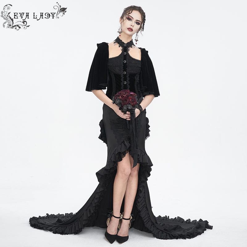 Women's Gothic Lace Splice Cape with Halterneck Velvet Top - Image 5
