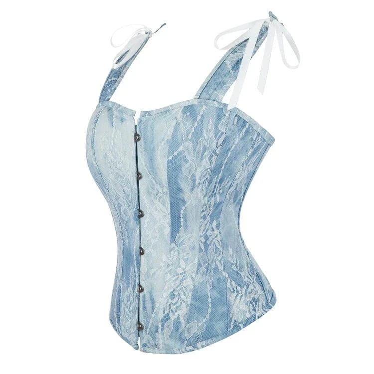 Women's Gothic Lace Splice Denim Overbust Corset - Image 2