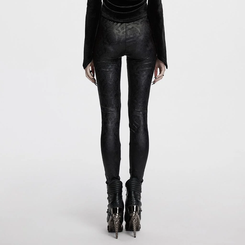 Women's Gothic Lace Splice Embossed Leggings - Image 3