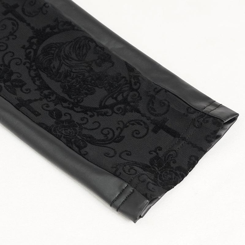 Women's Gothic Lace Splice Faux Leather Leggings - Image 11