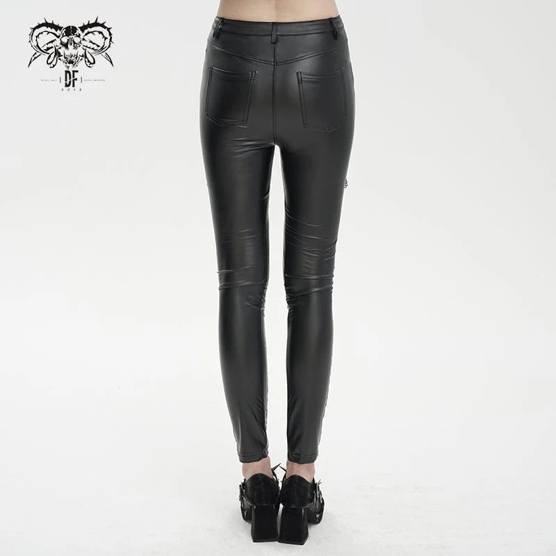 Women's Gothic Lace Splice Faux Leather Leggings - Image 3