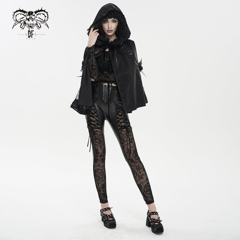 Women's Gothic Lace Splice Faux Leather Leggings - Image 5