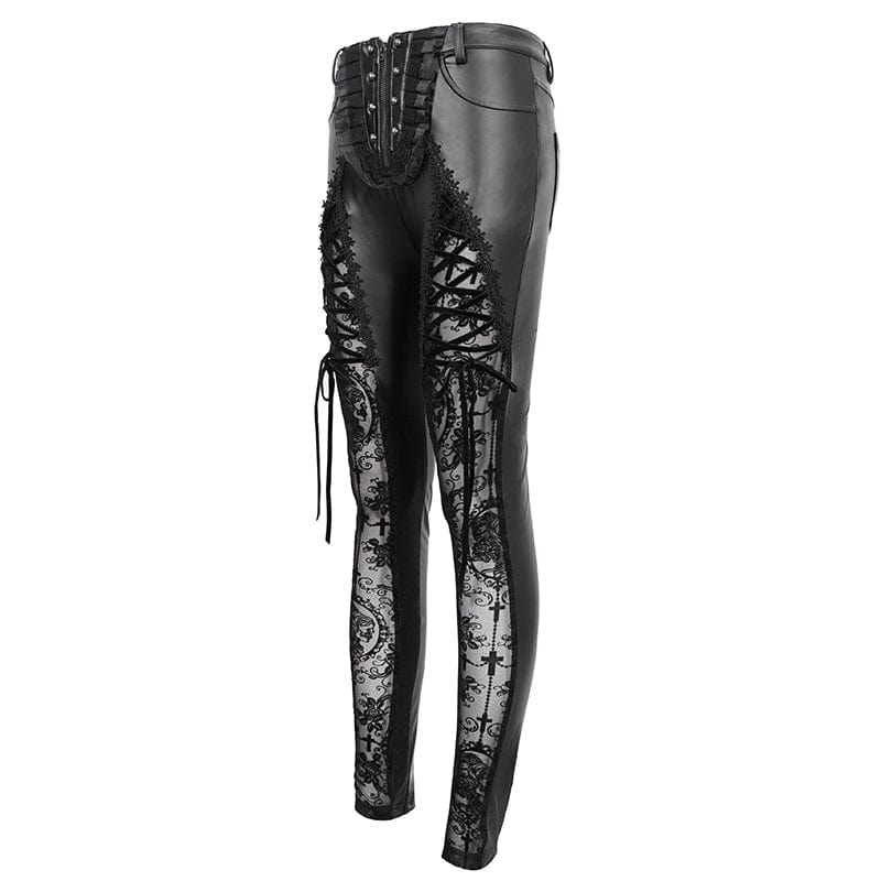 Women's Gothic Lace Splice Faux Leather Leggings - Image 7