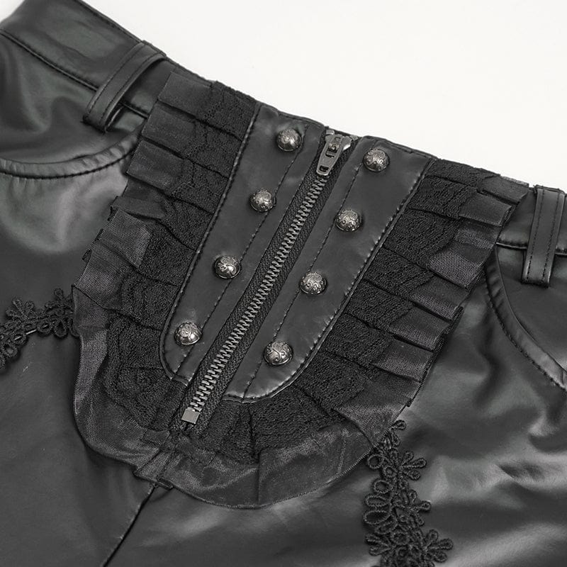 Women's Gothic Lace Splice Faux Leather Leggings - Image 9