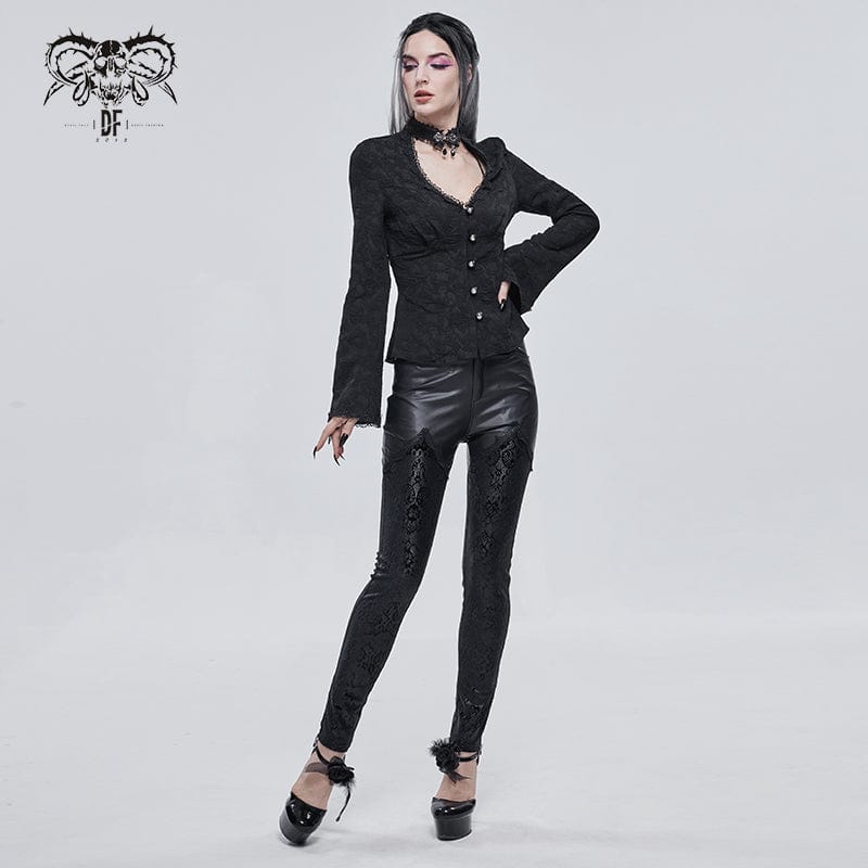 Women's Gothic Lace Splice Faux Leather Leggings - Image 4