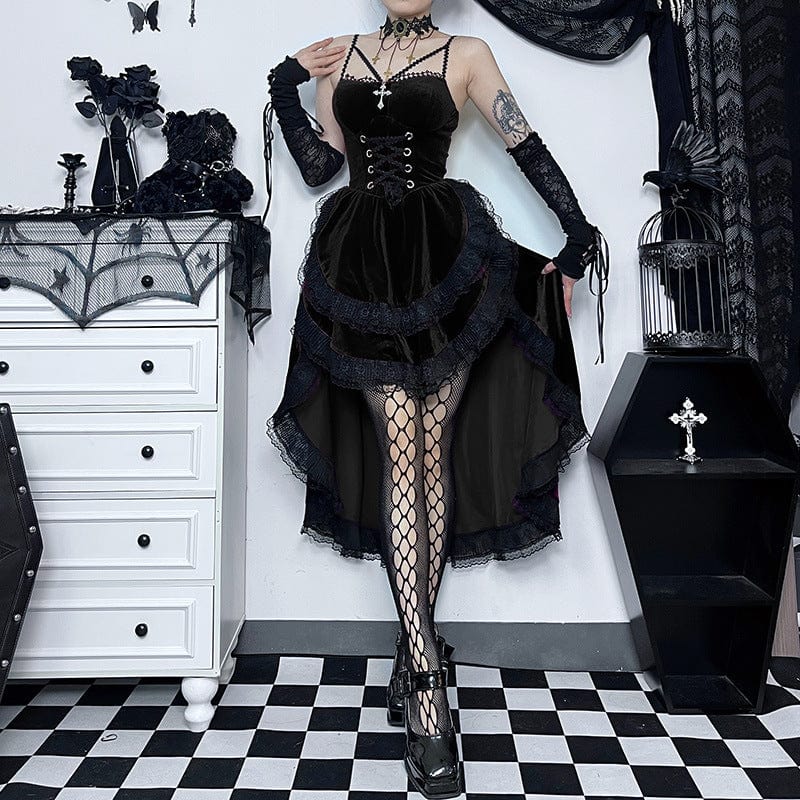 Women's Gothic Lace Splice High/low Layered Slip Dress Graduation Dress