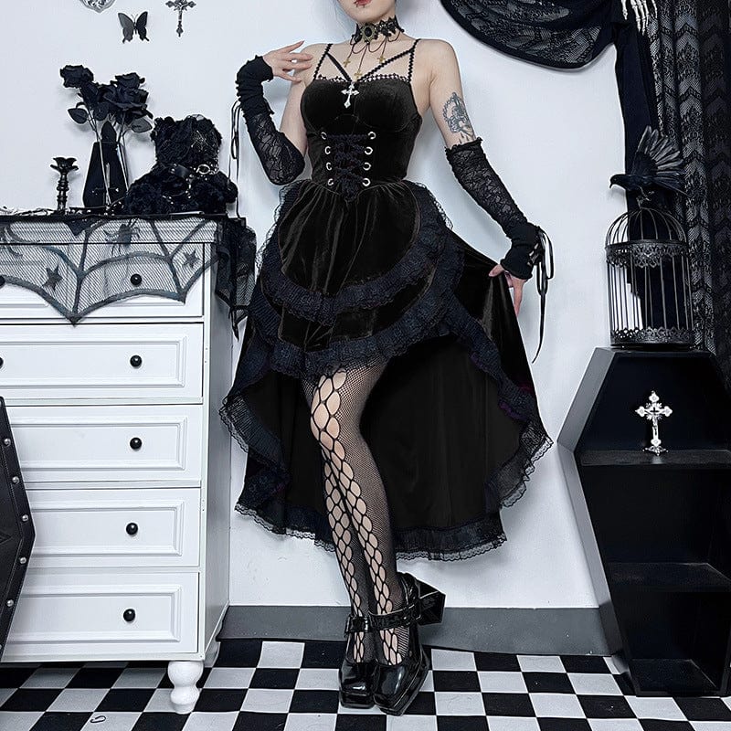 Women's Gothic Lace Splice High/low Layered Slip Dress Graduation Dress - Image 2