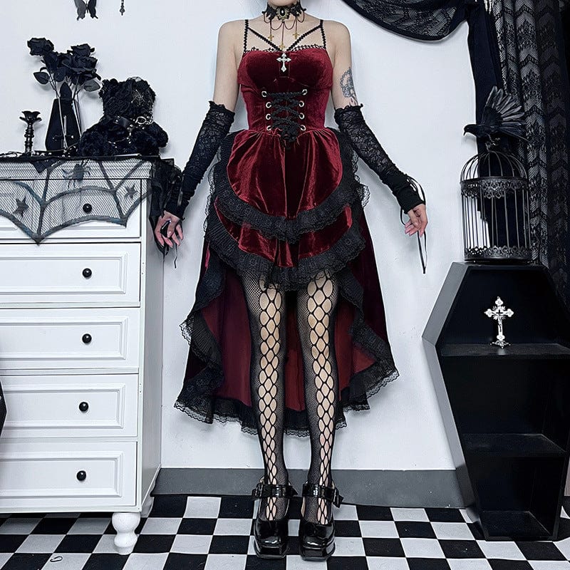 Women's Gothic Lace Splice High/low Layered Slip Dress Graduation Dress - Image 3