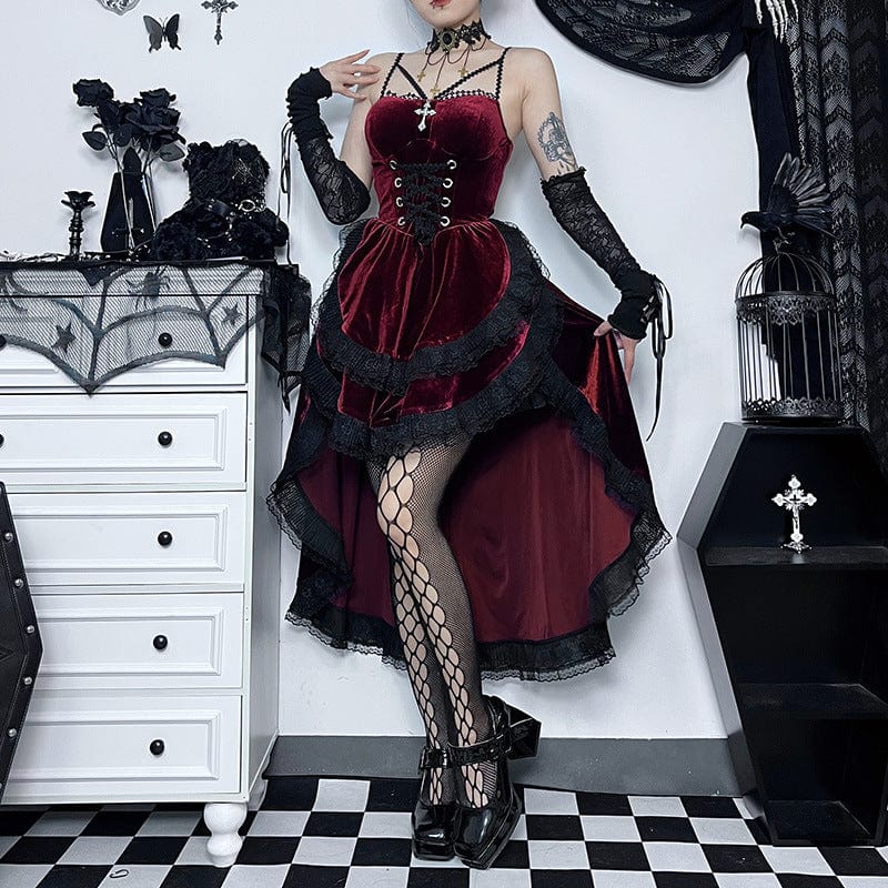 Women's Gothic Lace Splice High/low Layered Slip Dress Graduation Dress - Image 4