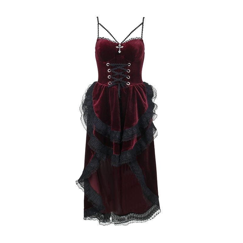 Women's Gothic Lace Splice High/low Layered Slip Dress Graduation Dress - Image 6