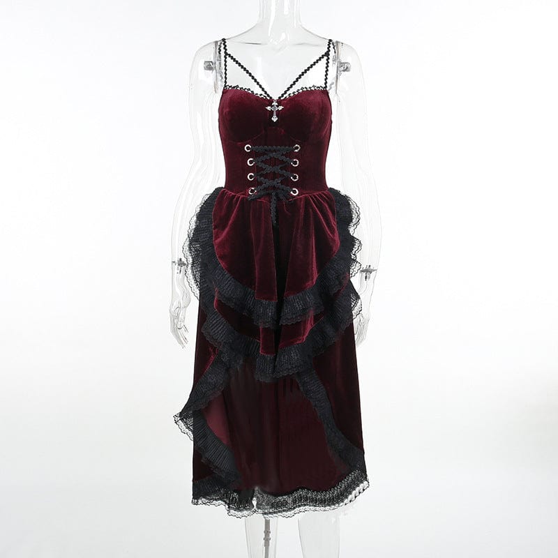 Women's Gothic Lace Splice High/low Layered Slip Dress Graduation Dress - Image 7