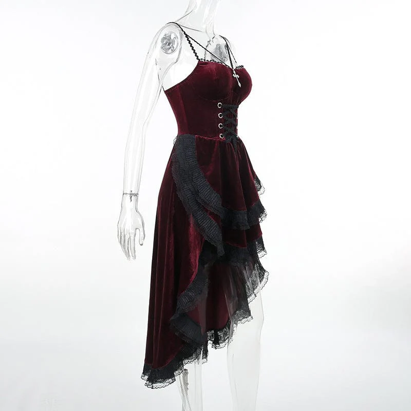 Women's Gothic Lace Splice High/low Layered Slip Dress Graduation Dress - Image 8