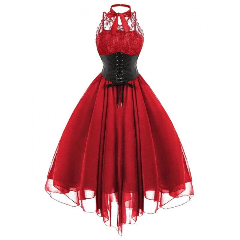Women's Gothic Lace Splice Lace-up Party Dress - Image 3