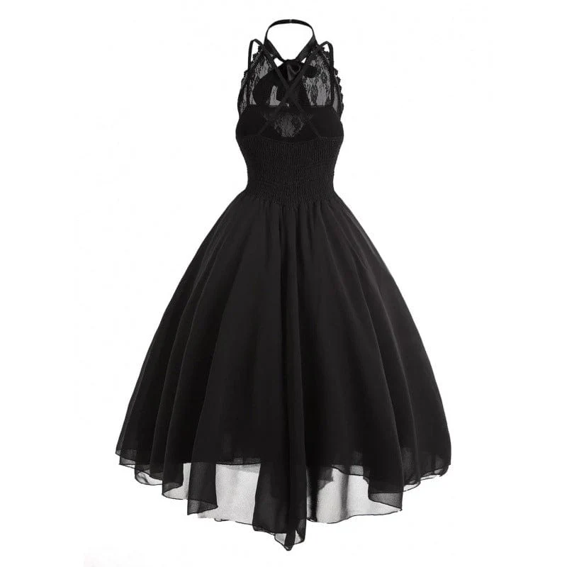 Women's Gothic Lace Splice Lace-up Party Dress - Image 4