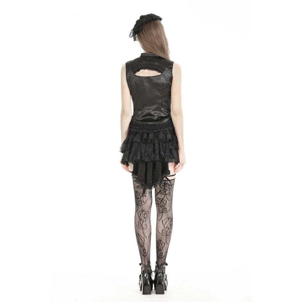 Women's Gothic Lace Splice Lace-up Vest - Image 12
