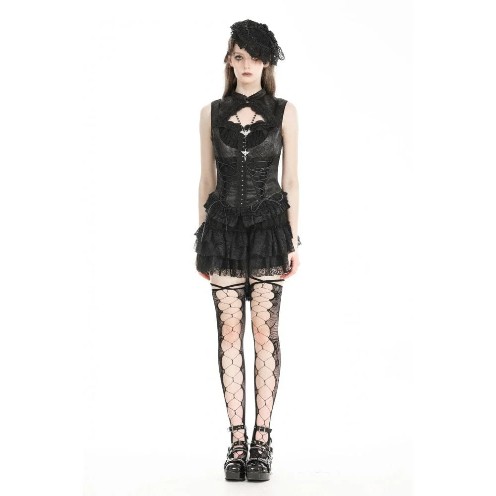 Women's Gothic Lace Splice Lace-up Vest - Image 2