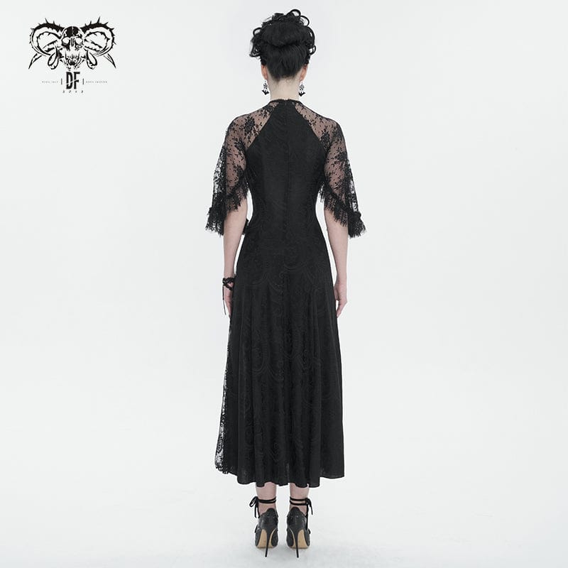 Women's Gothic Lace Splice Split Wedding Dress - Image 5