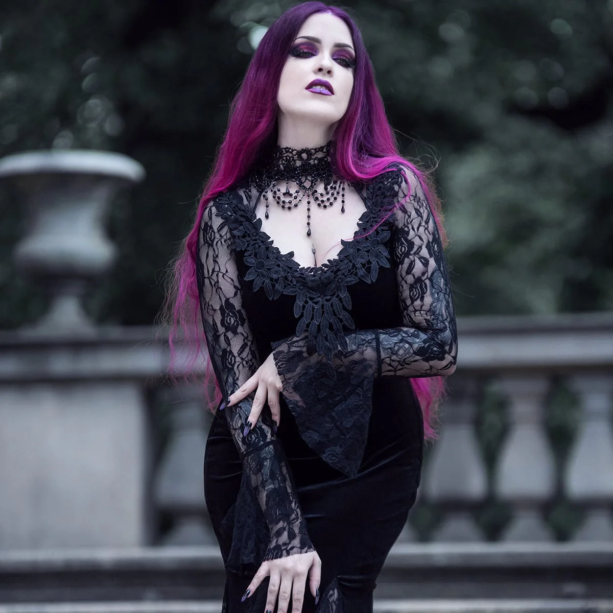 Women's Gothic Lace Splice Split Fishtail Dress - Image 10