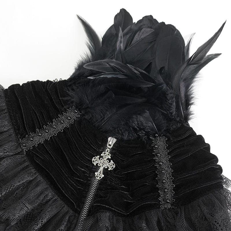 Women's Gothic Lace Splice Velvet Feather Cape - Image 10