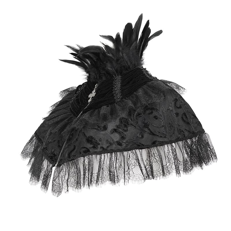 Women's Gothic Lace Splice Velvet Feather Cape - Image 8