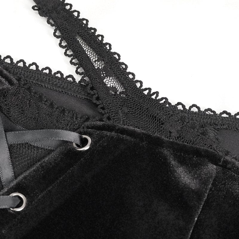 Women's Gothic Lace Splice Velvet Flared Pants - Image 12