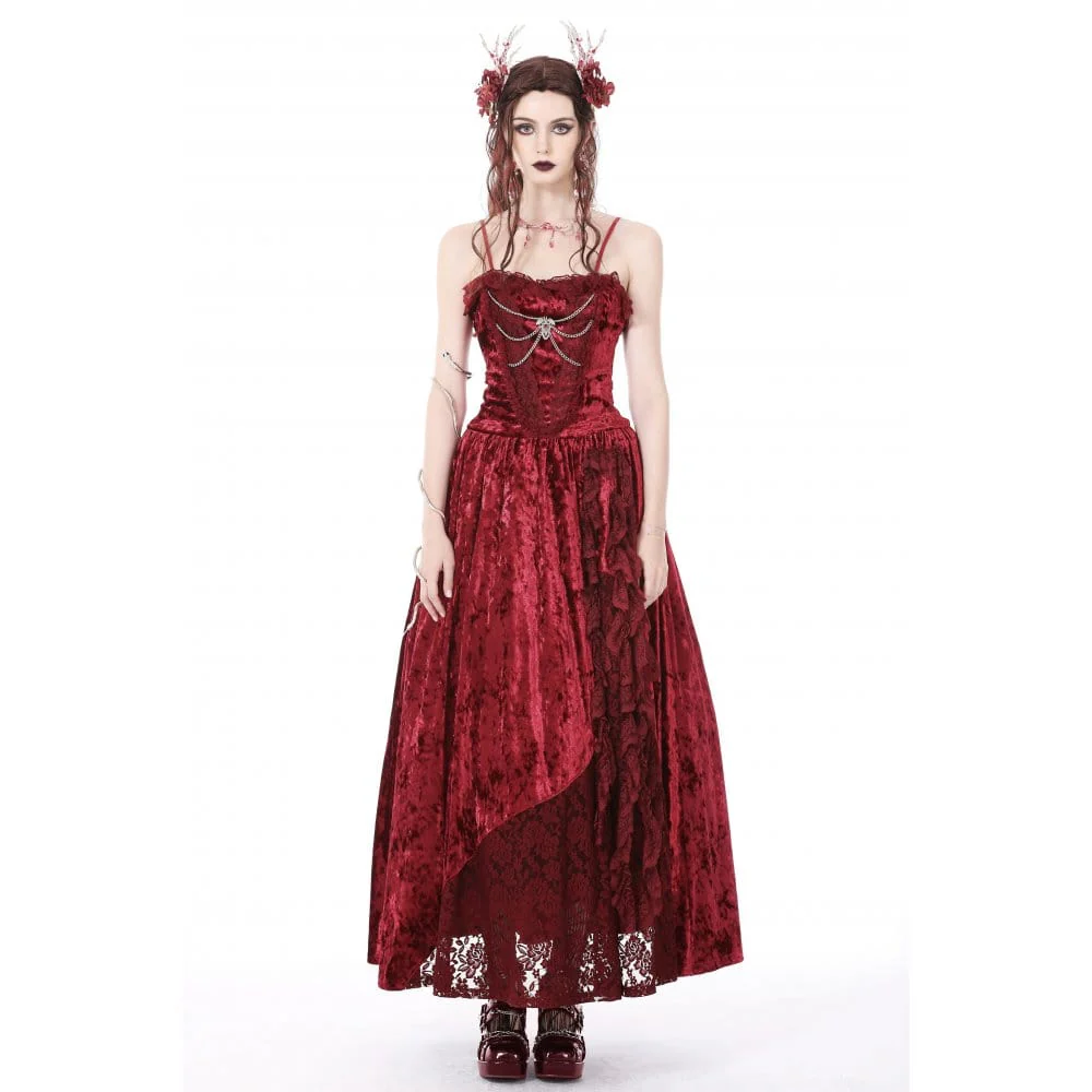 Women's Gothic Lace Splice Velvet Slip Dress - Image 2