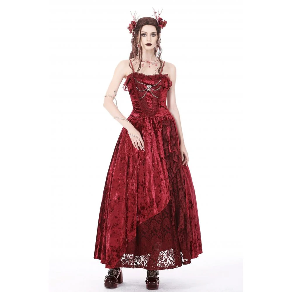 Women's Gothic Lace Splice Velvet Slip Dress - Image 3