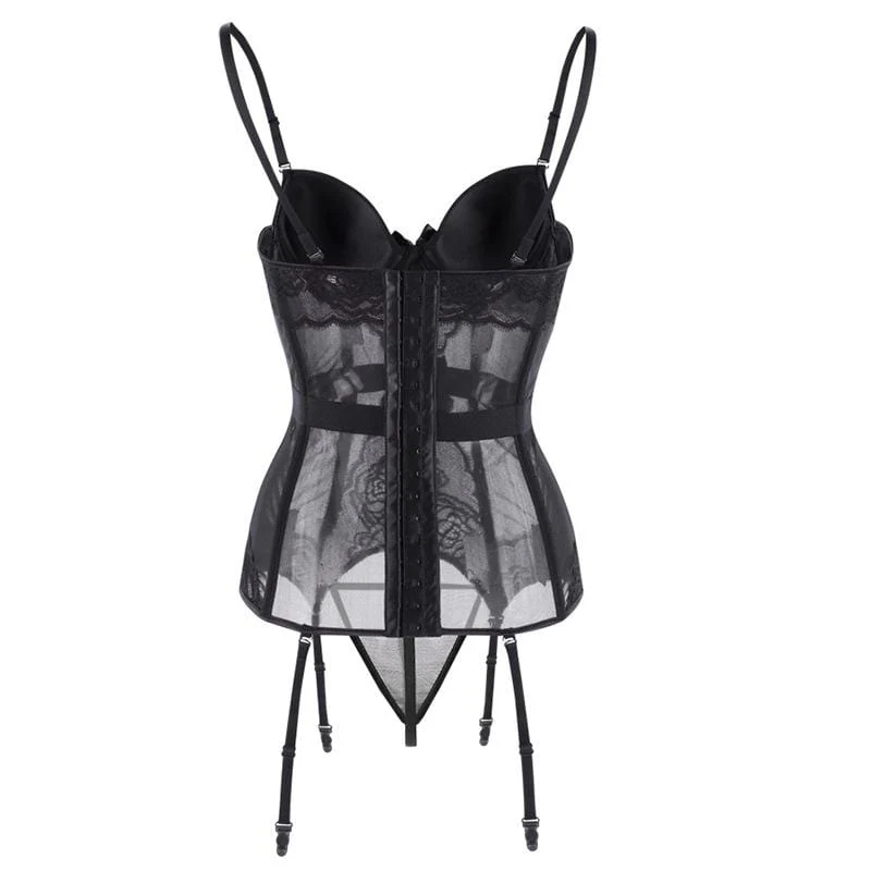 Women's Gothic Lace Splicing Mesh Slip Sheer Overbust Corsets - Image 6
