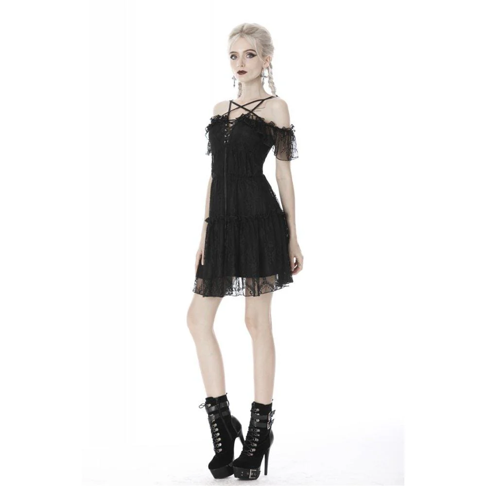 Women's Gothic Lace Star-line Chest Short Sleeved Lace Dresses Graduation Dress - Image 4