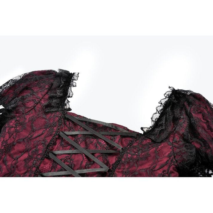 Women's Gothic Lace Star Square-cut Collar Short Sleeved Dress Graduation Dress - Image 13
