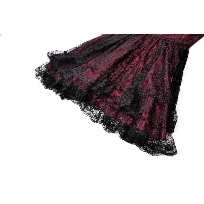 Women's Gothic Lace Star Square-cut Collar Short Sleeved Dress Graduation Dress - Image 17