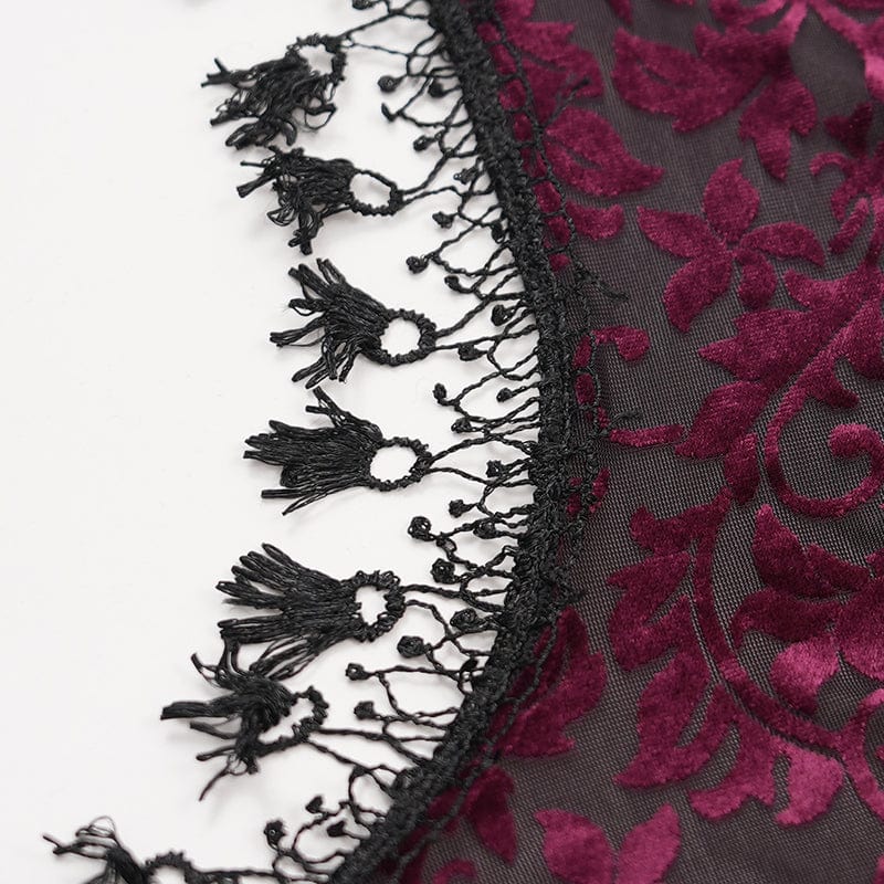 Women's Gothic Lace Tassels Cape Black Purple - Image 12