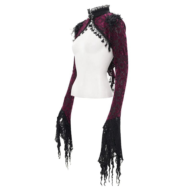 Women's Gothic Lace Tassels Cape Black Purple - Image 8
