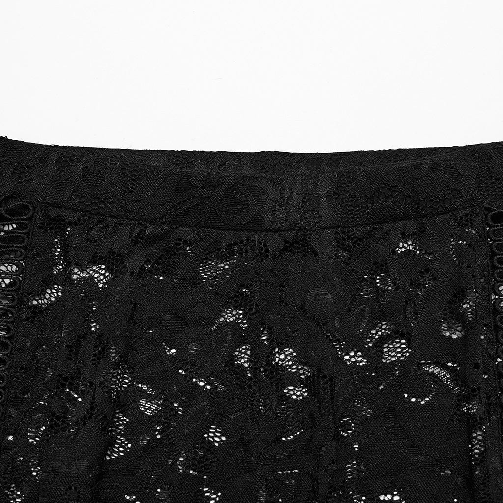 Women's Gothic Lace Tassels Flared Pants Black - Image 7