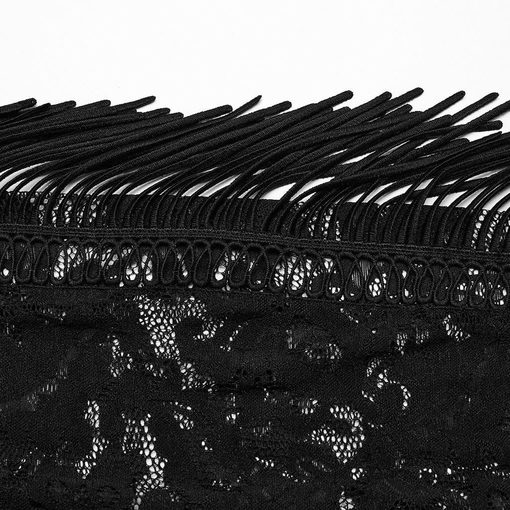 Women's Gothic Lace Tassels Flared Pants Black - Image 8