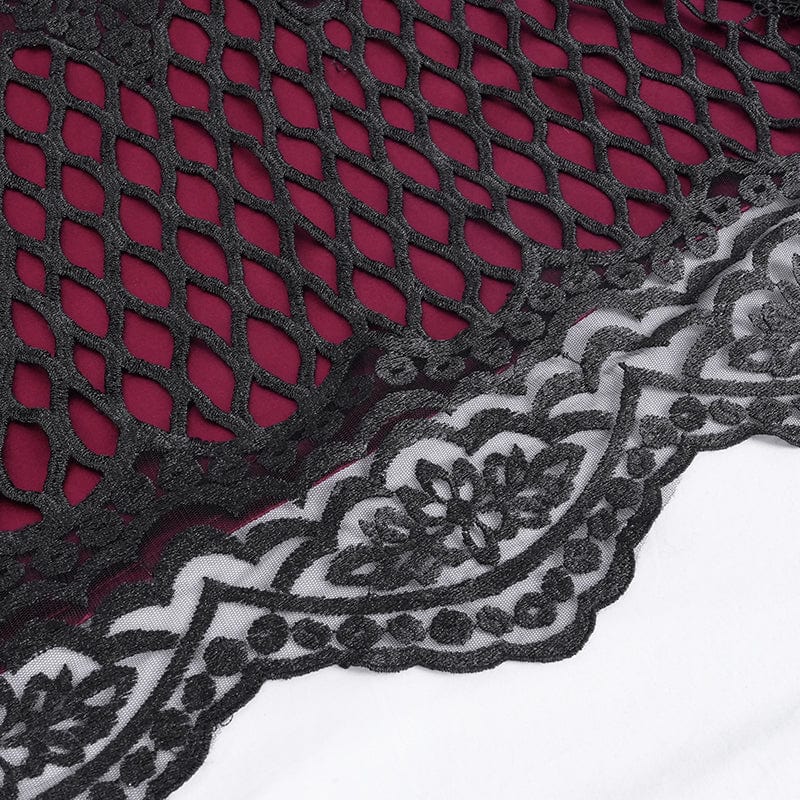 Women's Gothic Lace Tassels Mesh Cloak with Hood Red - Image 13
