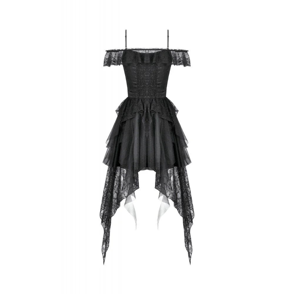 Women's Gothic Lace-tiered Off-Shoulder Slip Dress - Image 13
