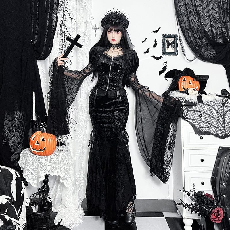 Women's Gothic Lace Toned Horn Sleeved Cape - Image 5
