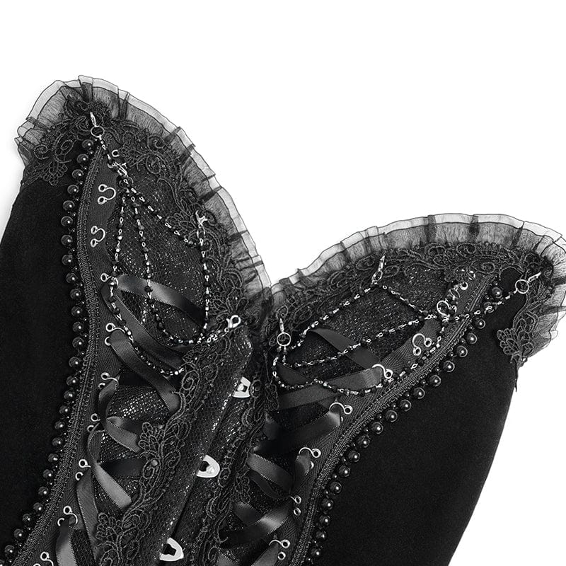 Women's Gothic Lace-up Beaded Lace Overbust Corset Black - Image 10