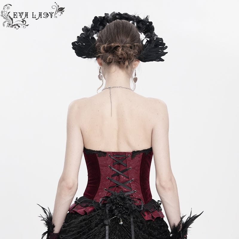 Women's Gothic Lace-up Beaded Lace Overbust Corset Red - Image 5