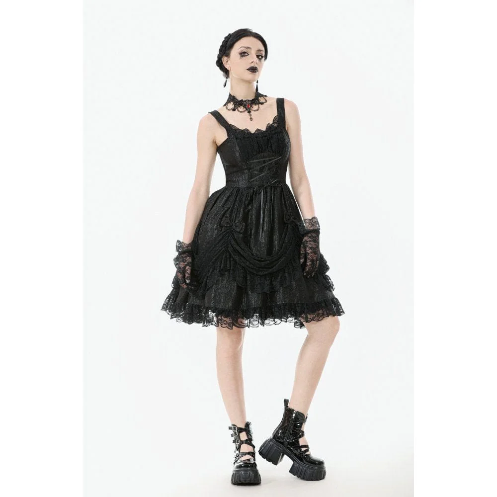 Women's Gothic Lace-up Bowknot Ruched Slip Dress Graduation Dress - Image 11