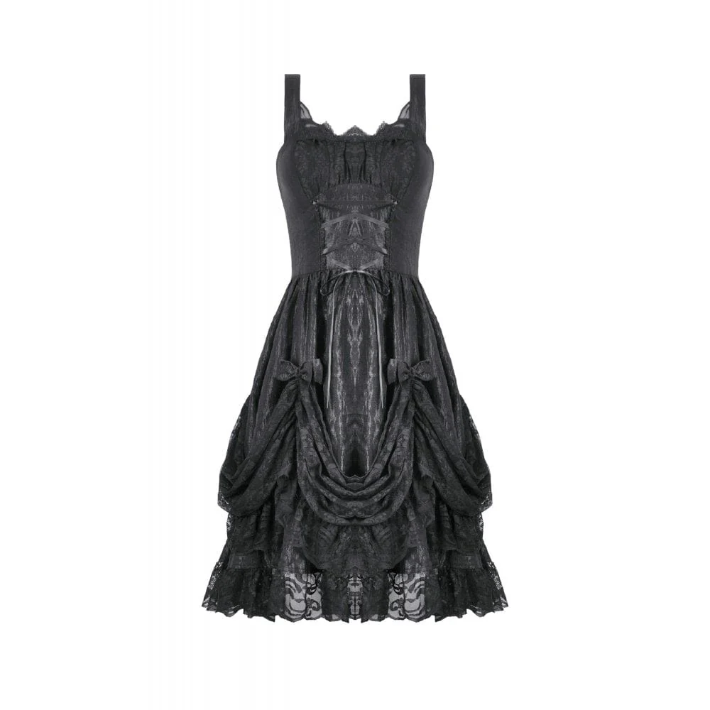 Women's Gothic Lace-up Bowknot Ruched Slip Dress Graduation Dress - Image 12