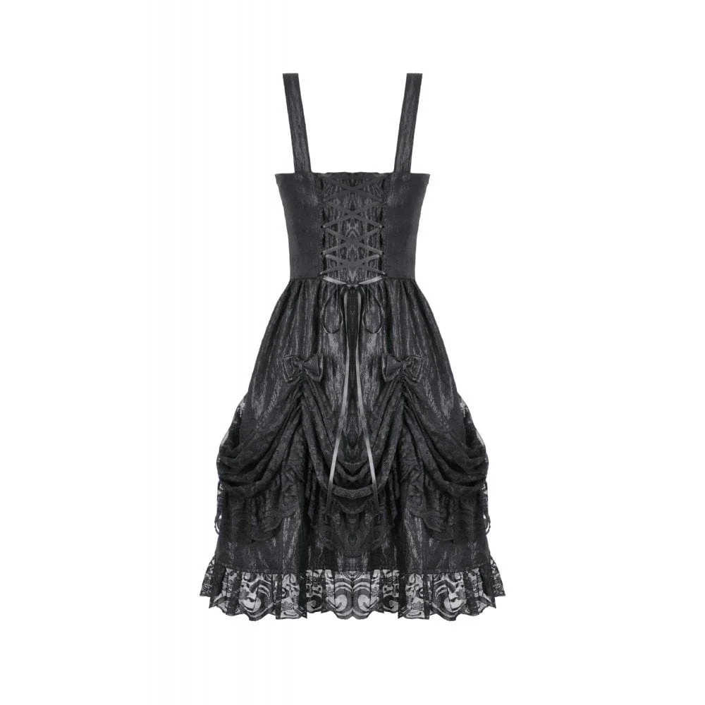 Women's Gothic Lace-up Bowknot Ruched Slip Dress Graduation Dress - Image 13
