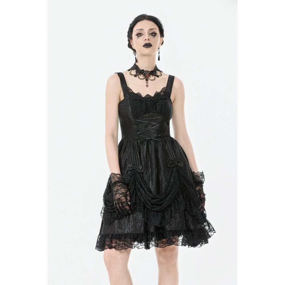 Women's Gothic Lace-up Bowknot Ruched Slip Dress Graduation Dress - Image 2