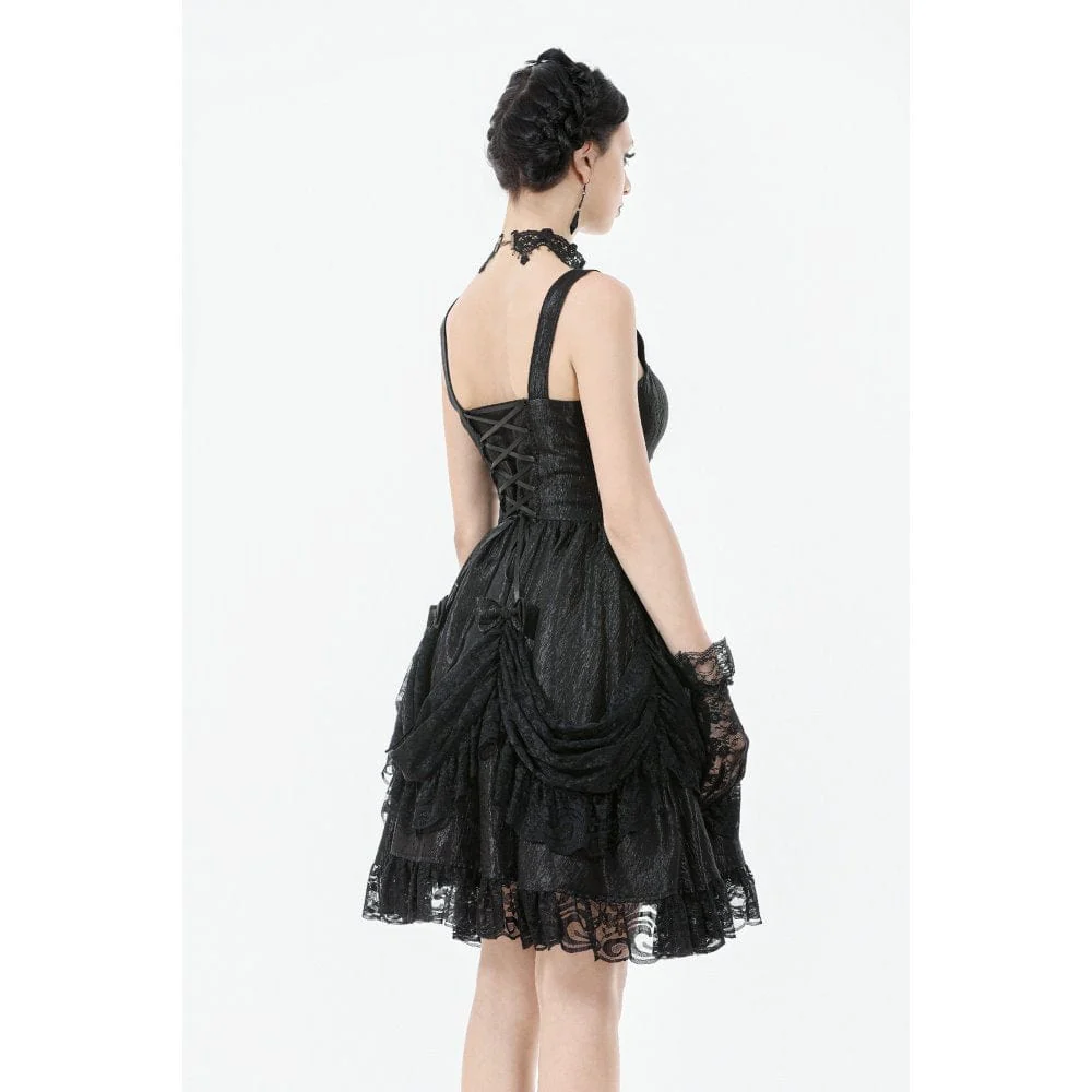 Women's Gothic Lace-up Bowknot Ruched Slip Dress Graduation Dress - Image 6