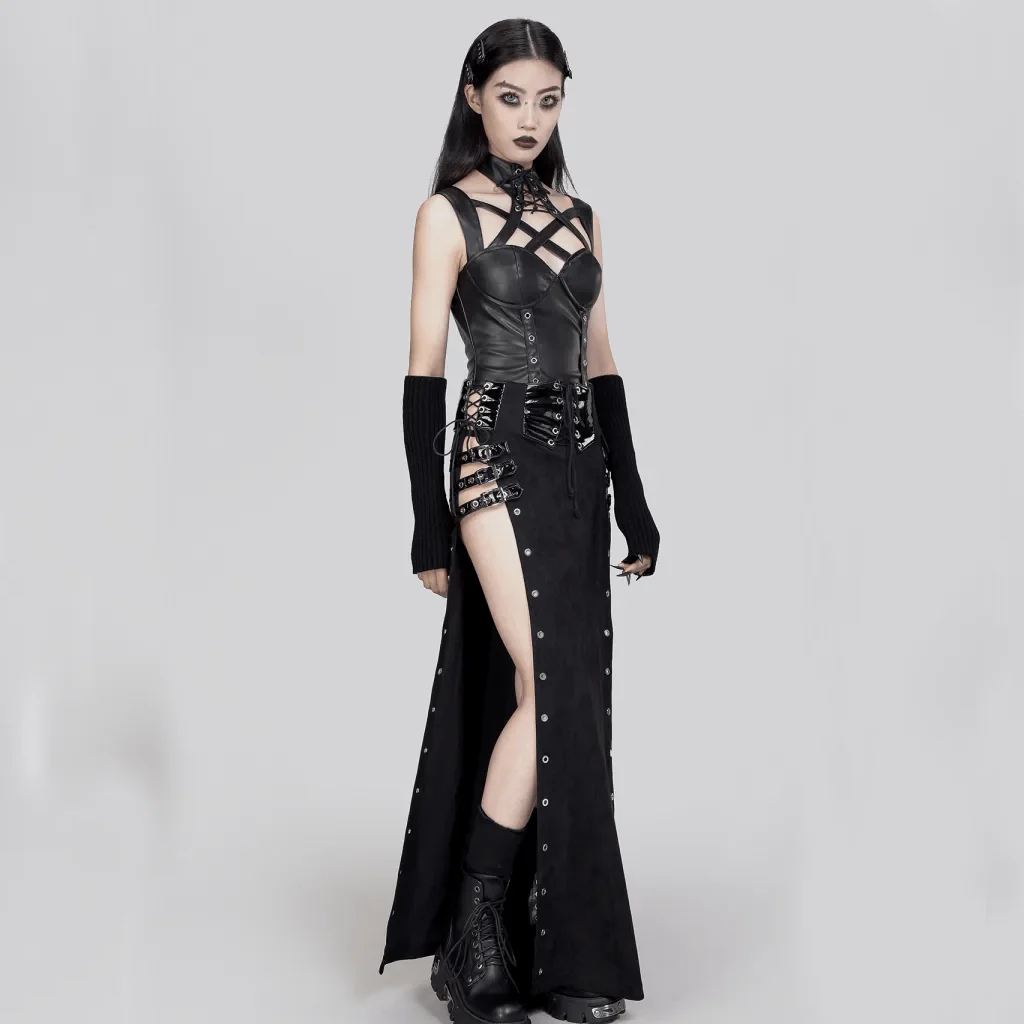 Women's Gothic Lace-up Buckles Side Slit Skirt - Image 4