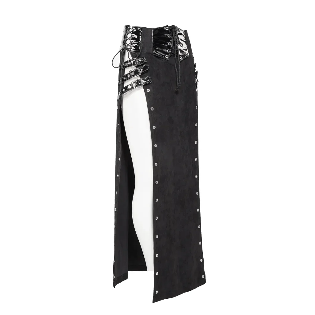 Women's Gothic Lace-up Buckles Side Slit Skirt - Image 7