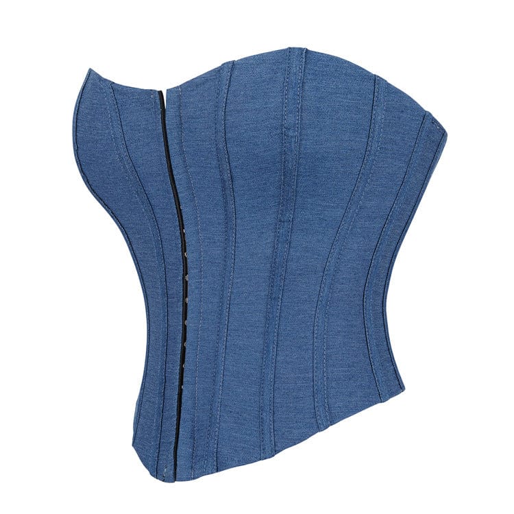Women's Gothic Lace-up Court Overbust Corsets Blue - Image 2