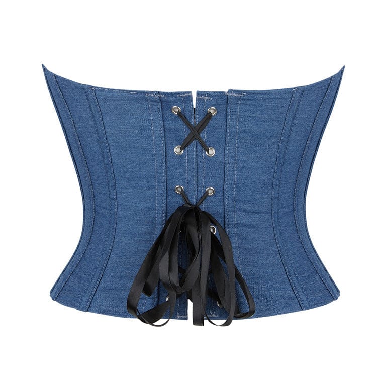 Women's Gothic Lace-up Court Overbust Corsets Blue - Image 3